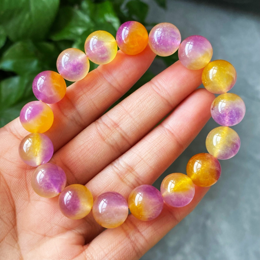 12mm Natural Ametrine Purple Yellow Quartz Crystal Beads Bracelet AAA