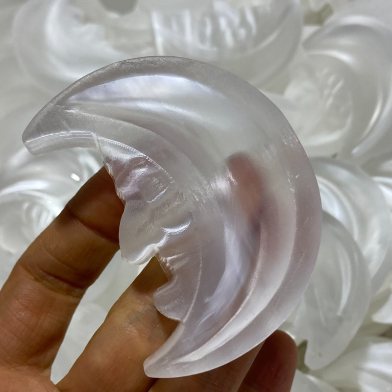 Natural Gypsum Selenite moon Hand Carved Quartz Crystal Reiki healing 1PC