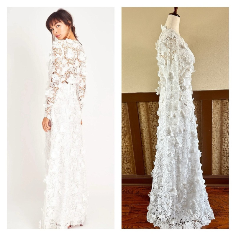 LoveShackFancy Bridal Sylvester Lace Guipure Plunge V Wedding Gown Size 14 NWT