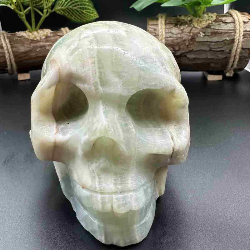 1545g natural Caribbean calcite hand carved skull quartz crystal healing decor