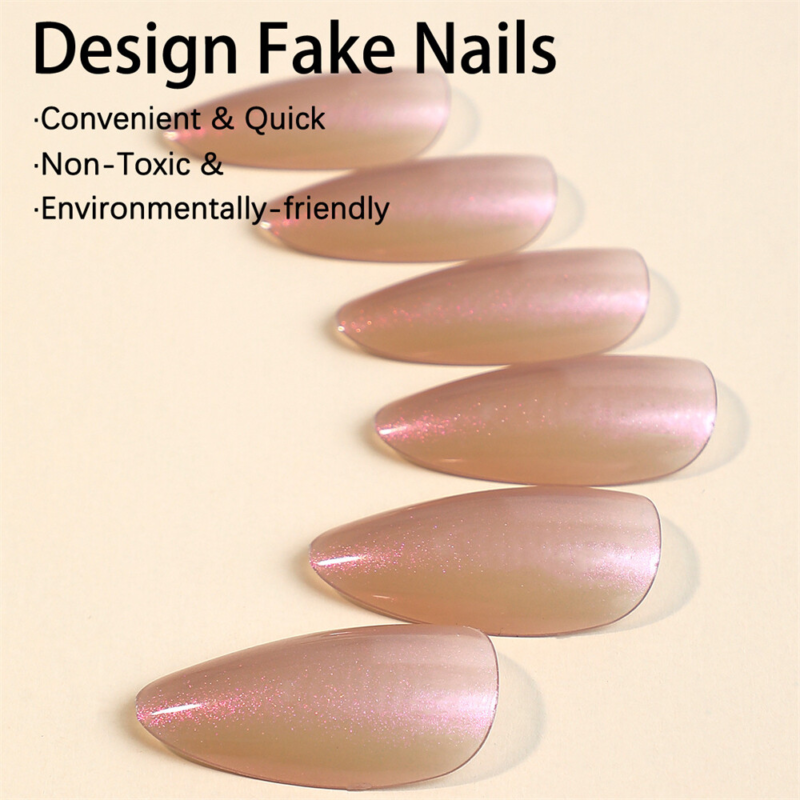Pure Color Mirror False Nail Short Almond Press on Nails for Nail Art 24pcs