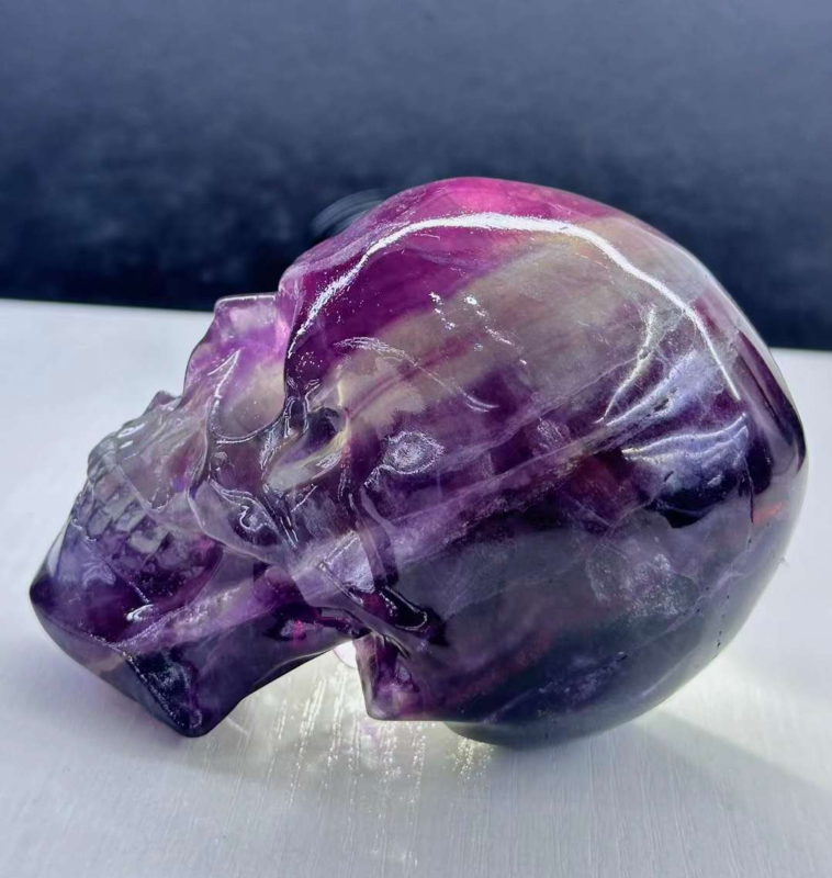 Natural Large colored fluorite skull  quartz crystal Random 1PC