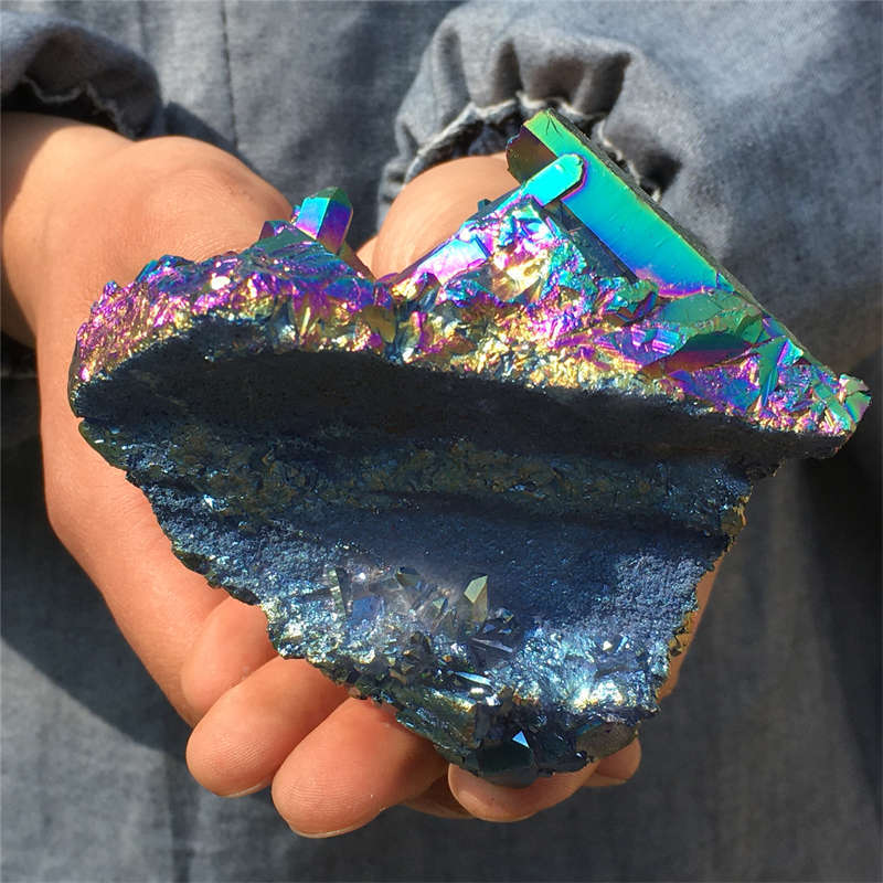320g Electroplate Rainbow cluster quartz crystal mineral specimen reiki healing