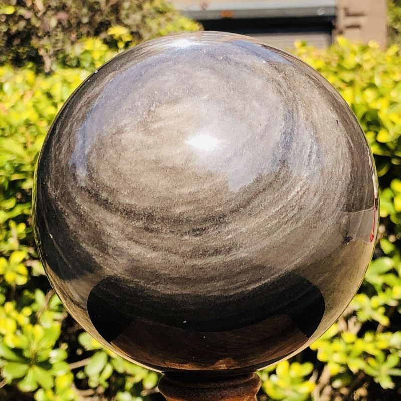 1740G HUGE Natural Silver Obsidian Sphere Crystal quartz Ball Healing 783