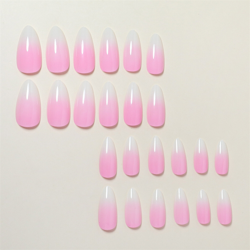 White Pink Gradient False Nail Short Almond Press on Nails for Nail Art 24pcs