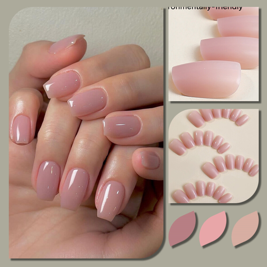 Nude Color Glossy False Nail Short Square Press on Nails for Nail Art 24pcs