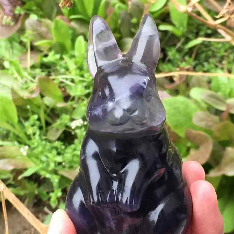 0.34kg Natural fluorite rabbit carved Quartz Crystal skull Healing