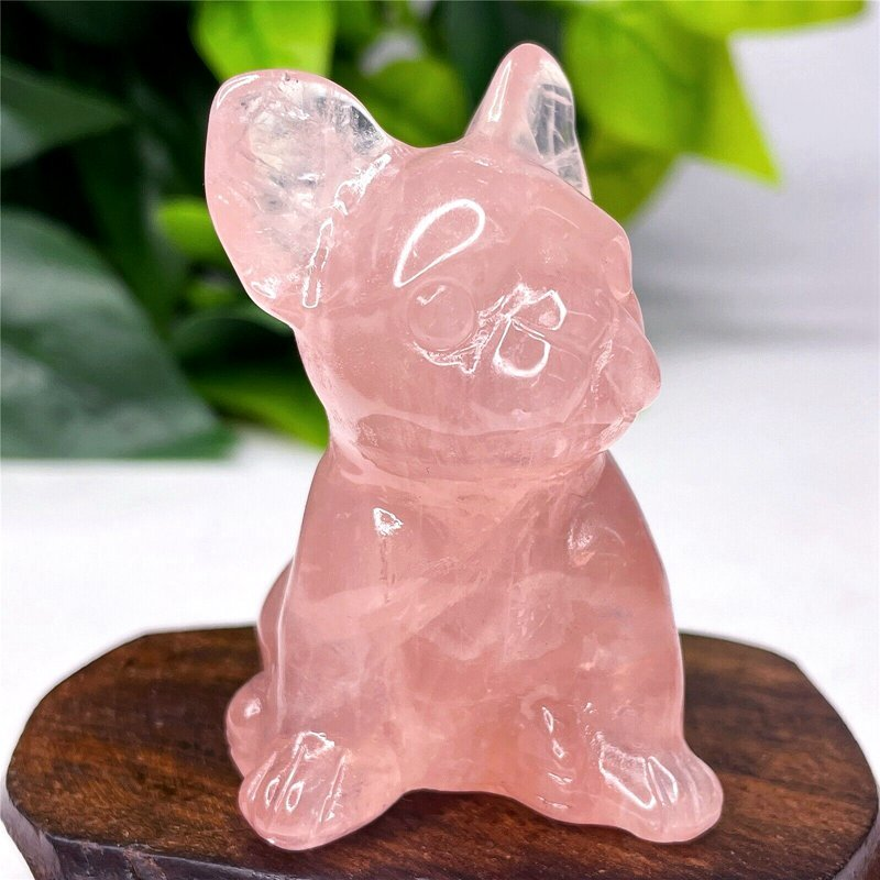 Natural Quartz Crystal Carved Rough Stone French Bulldog Healing Animal Decor