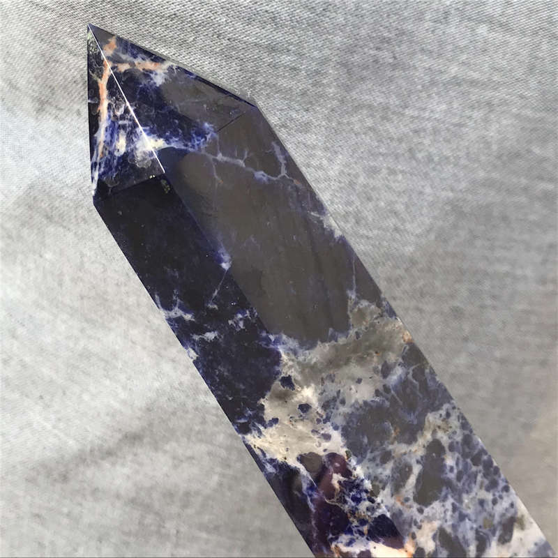 630g Natural Sodalite Obelisk Quartz Crystal Point Wand Tower Reiki Healing Gem