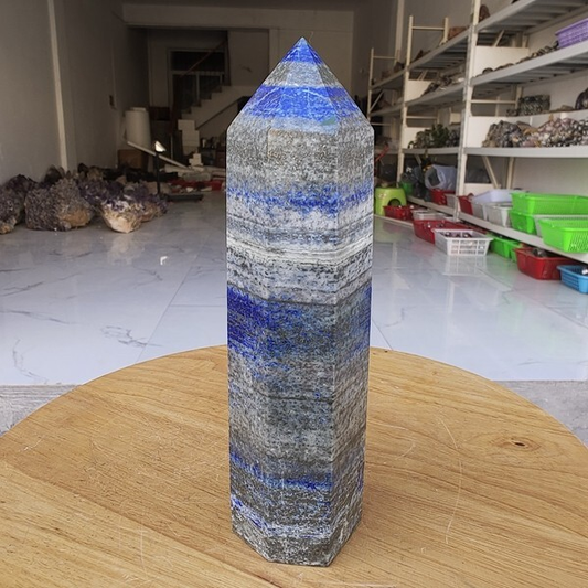 655g Natural Rock Lapis Lazuli Quartz Crystal Stone Point Healing Wand Obelisk