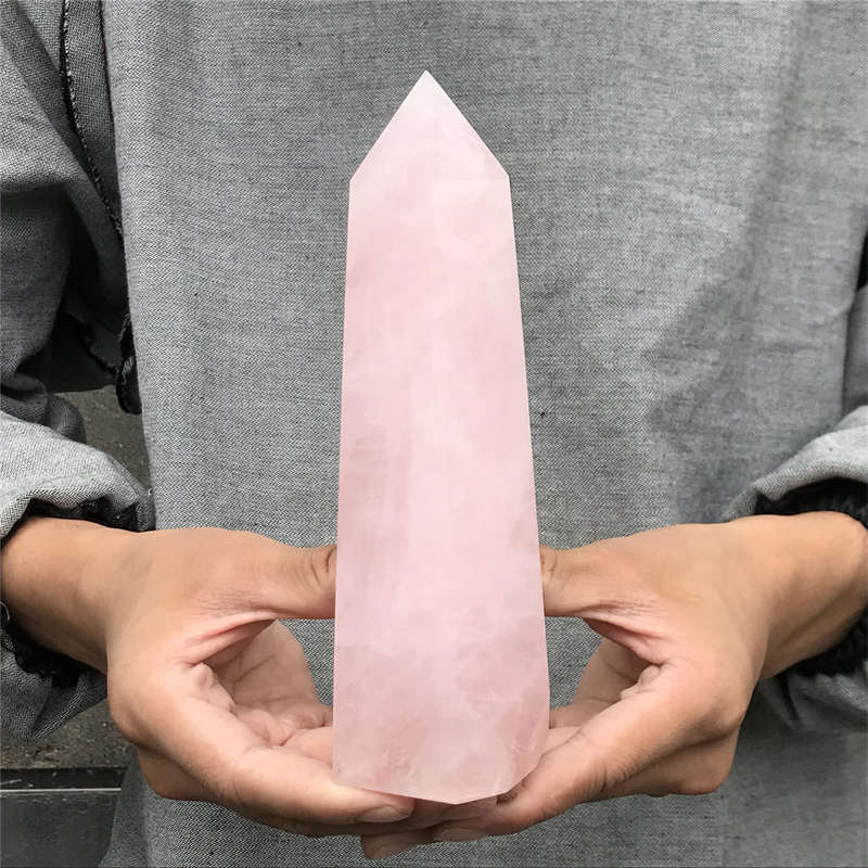 950g Natural Rose Quartz Obelisk Quartz Crystal Point Wand Healing Gem