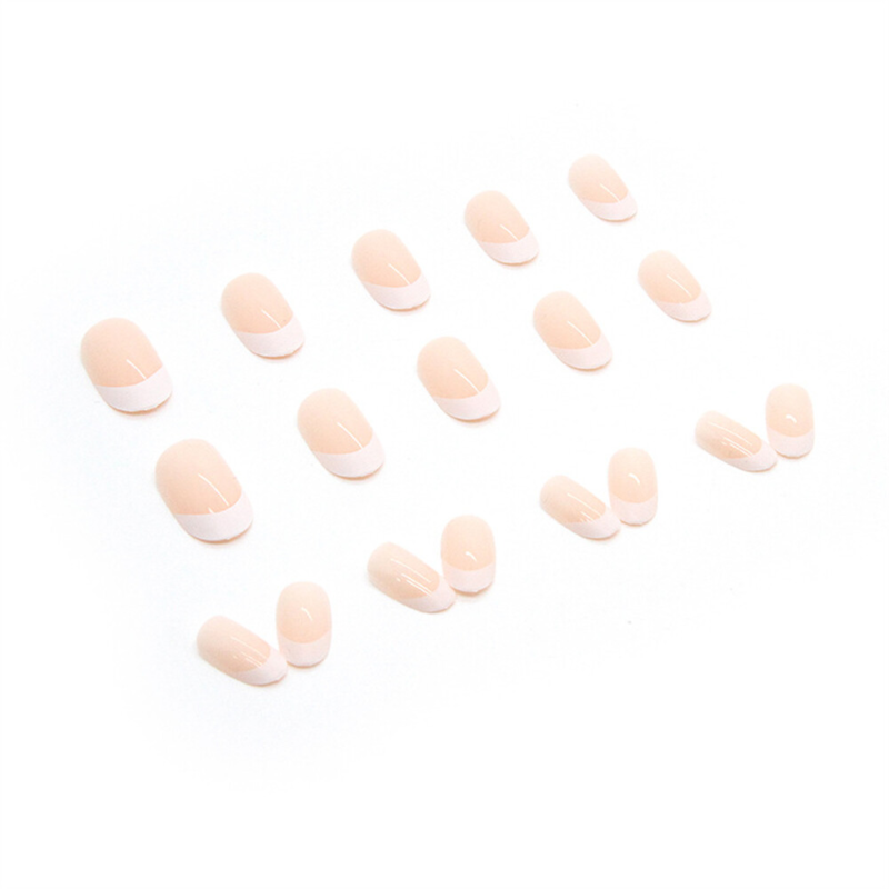 Winter French White False Nail Short Almond Press on Nails for Nail Art 24pcs