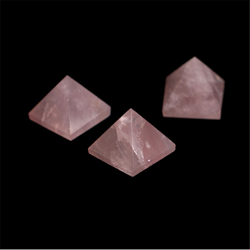 Natural Pink Rose Quartz Crystal Pyramid Healing Mineral Energy Gem Tower Decor