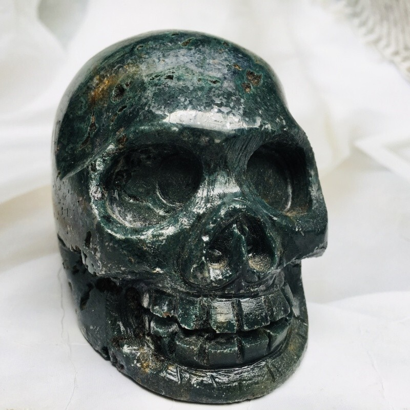 0.474kg moss agate skull home decoration product crystal