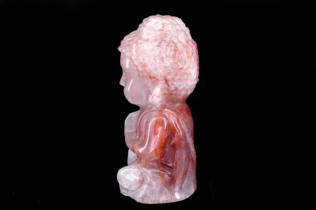 Wonderful finely detailed Hematoid Quartz buddha - Height: 14.9 cm - Width: 8.3 cm- 1000 g