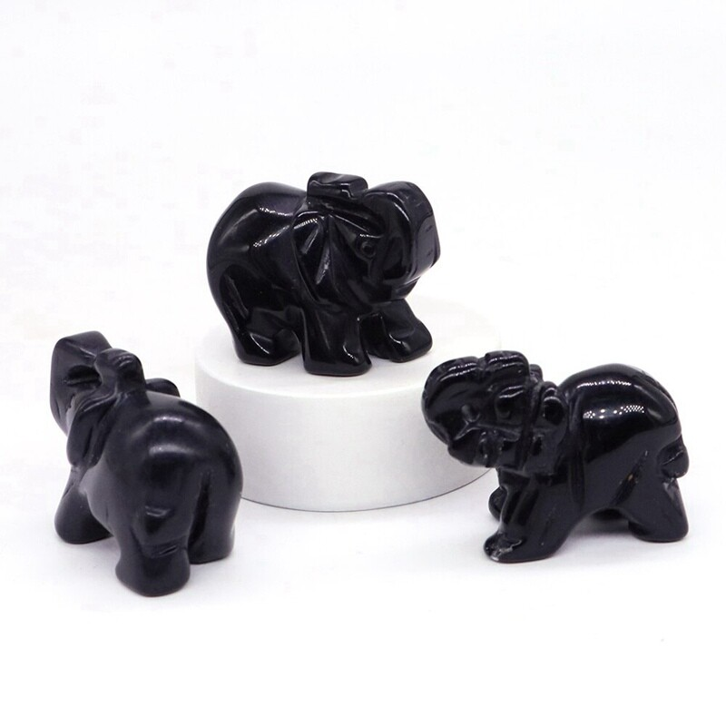 10x Natural Obsidian Quartz Crystal Carved Baby Elephant Polished Animal Decor