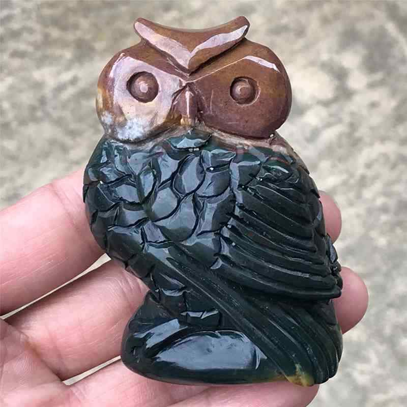 0.19kg Natural ocean jasper owl skull carved Quartz Crystal skull Healing