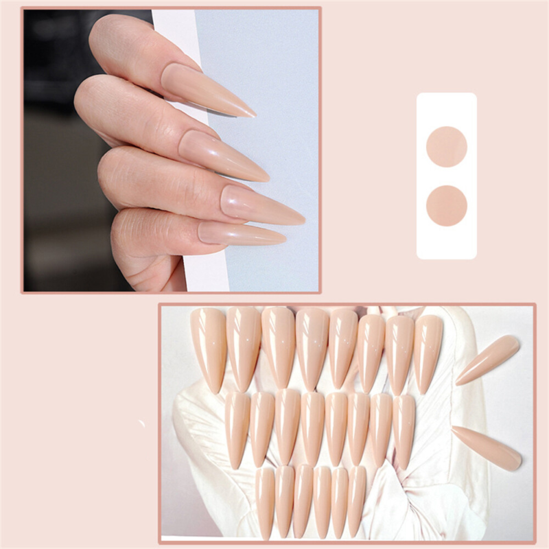 Glossy Nude Color Fake Nail Long Stiletto Press on Nails for Nail Art 24pcs