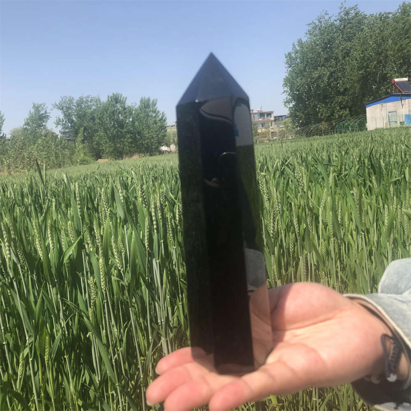 690g Natural Obsidian Obelisk Quartz Crystal Point Wand Tower Healing