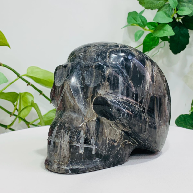 1877g Natural Crystal Jade Hand Carved Quartz Skull Medium Energy Reiki Healing