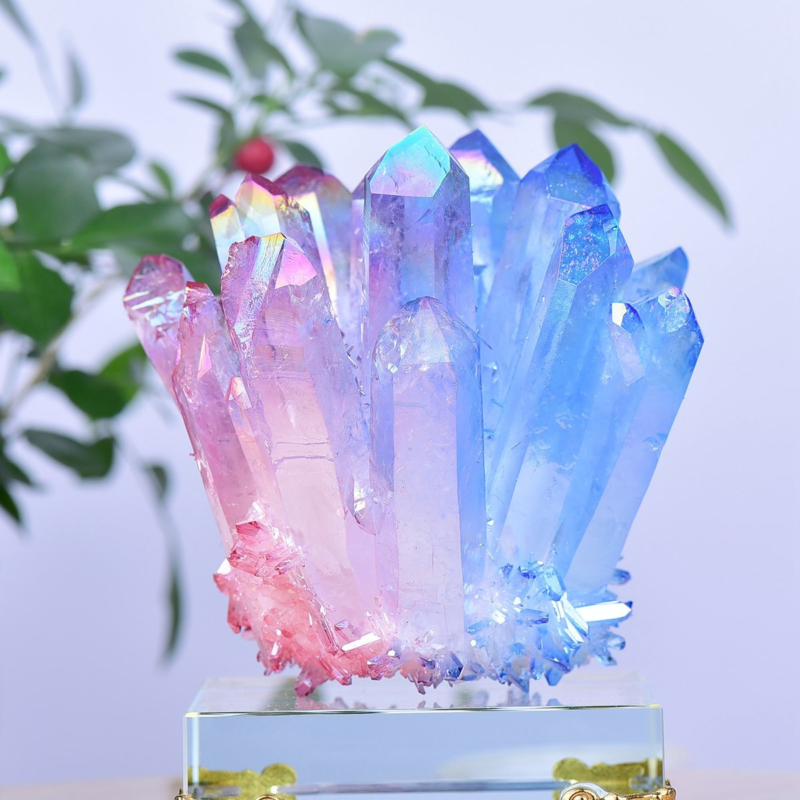 1.48LB Electroplated Color Crystal Cluster Crystal Mineral Reiki Healing