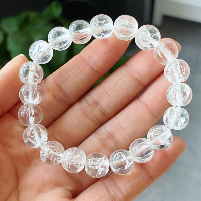 10mm2Natural Himalayan Rainbow Quartz Crystal Water Sticky Beads Bracelet