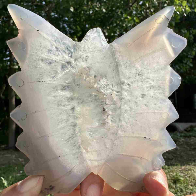 190g natural agate hand carved butterfly skull quartz crystal cluster reiki