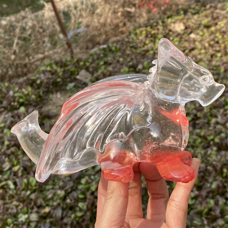 1.16LB Melting stone Carved Dragon Skull Quartz Crystal Figurine Gem Decor Gift