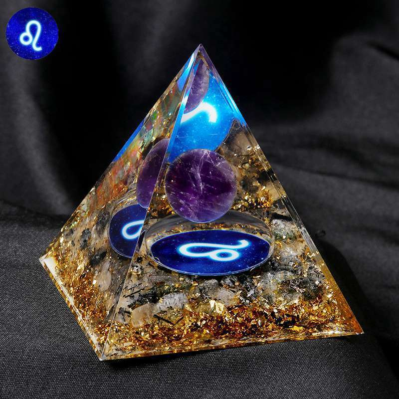 Natural Amethyst Sphere Leo Pyramid Quartz Crystal Twelve Constellations Tower