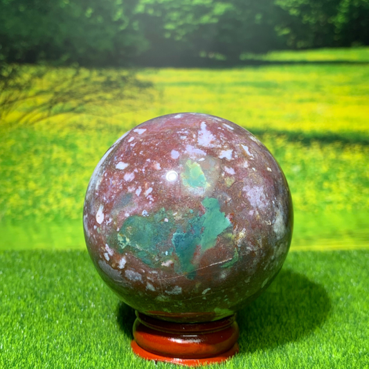 246GNatural Marine Jasper Quartz Ball Crystal Ball Mineral Specimen Restoration