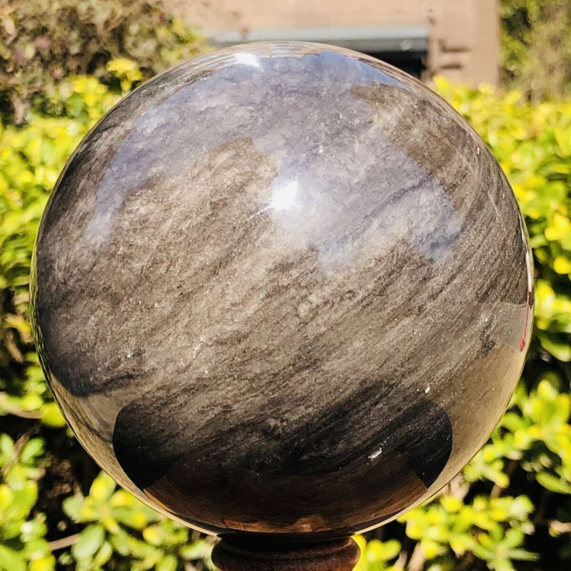 1740G HUGE Natural Silver Obsidian Sphere Crystal quartz Ball Healing 783
