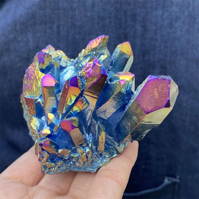 380g Electroplate Rainbow cluster quartz crystal mineral specimen reiki healing