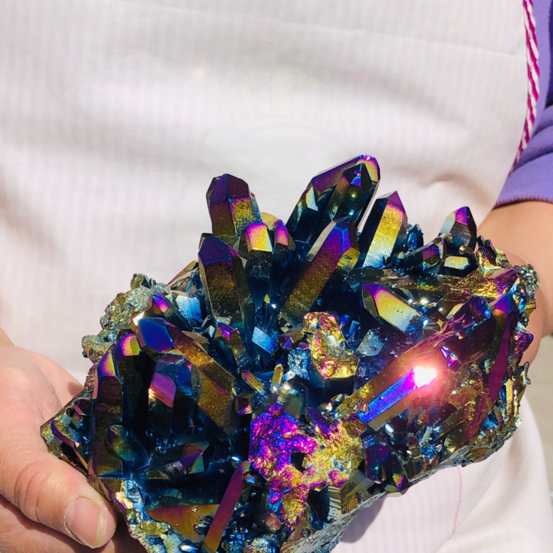 2.9LB Color Flame Aura Electroplate Quartz Crystal Specimen Healing point 447