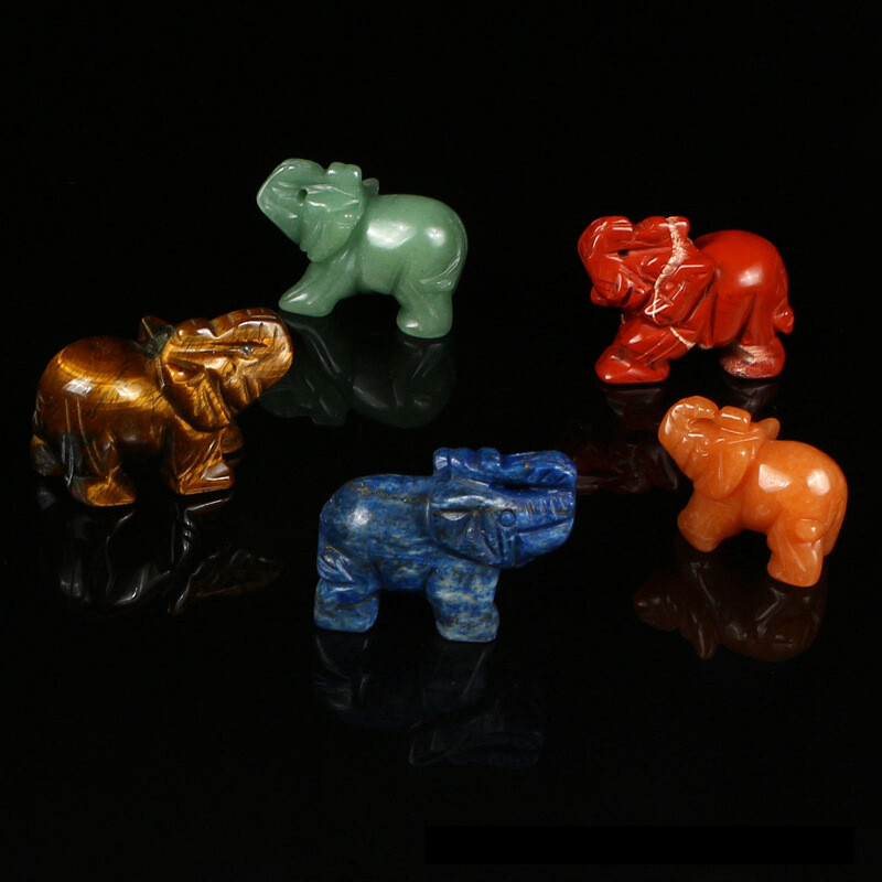 Natural Quartz Crystal Skull Carved Elephant Healing Gemstone Animal Sculpture