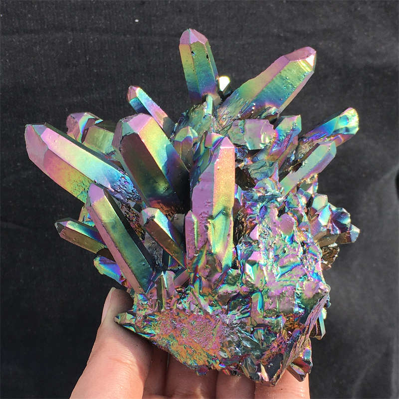 580g Electroplate Rainbow cluster quartz crystal mineral specimen reiki healing