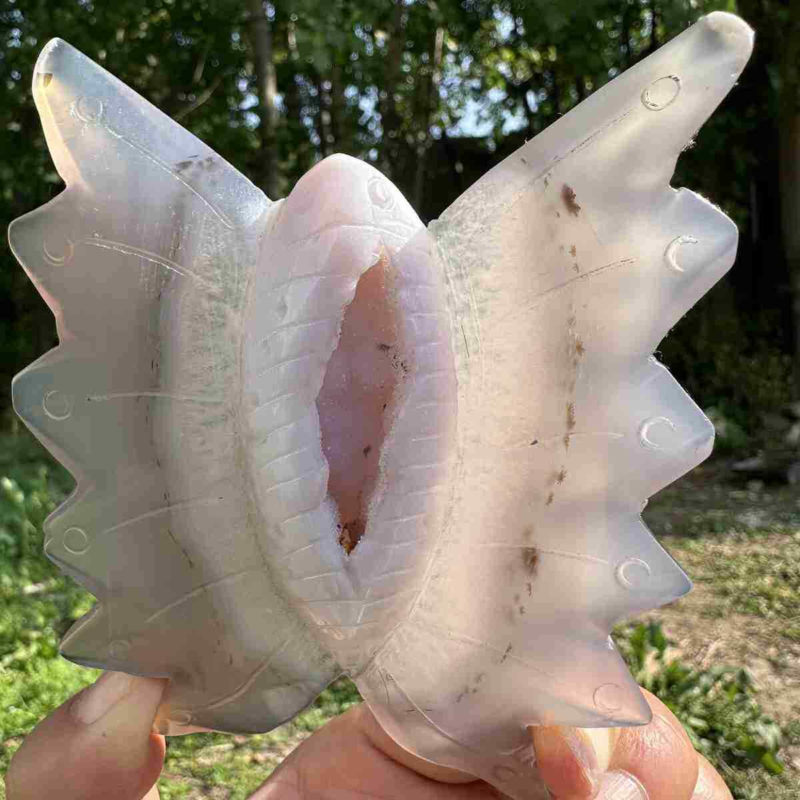 140g natural agate hand carved butterfly skull quartz crystal cluster reiki