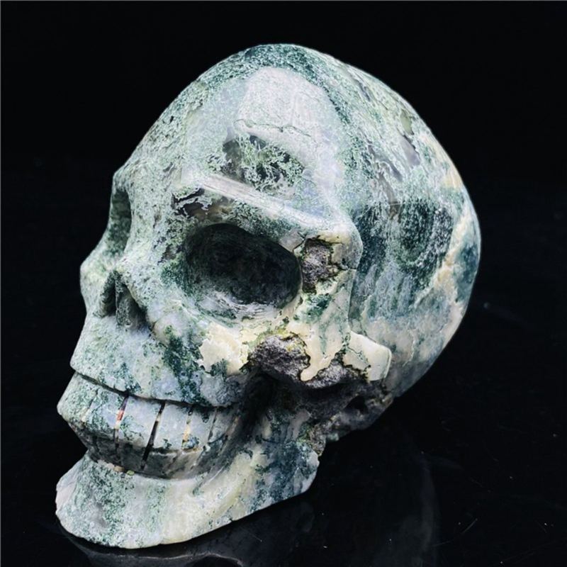 730gNatural Nice Aquatic agate Quartz Skull Hand Carved Crystal Healing Skull