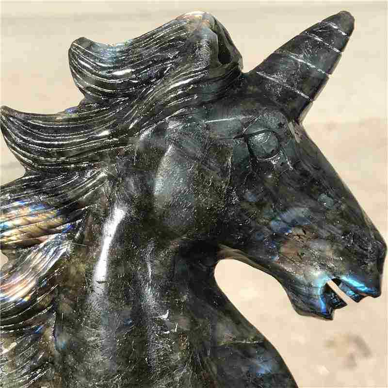 0.42kg Natural Labradorite unicorn carved Quartz Crystal skull Healing