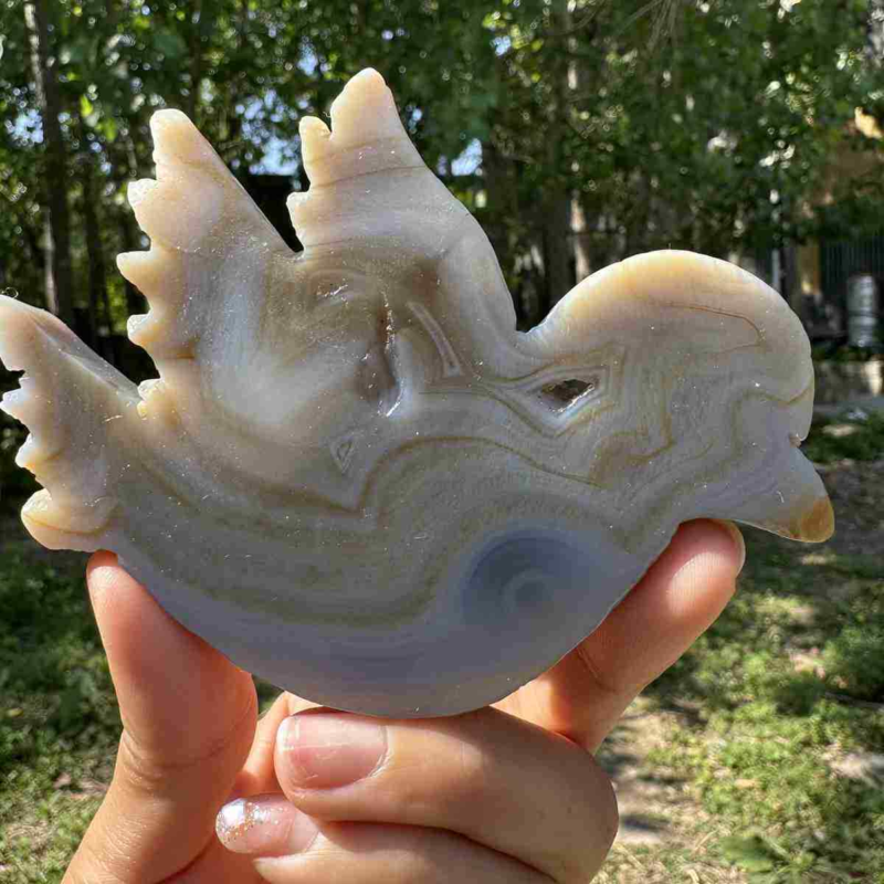 145g natural agate hand carved bird skull quartz crystal cluster reiki