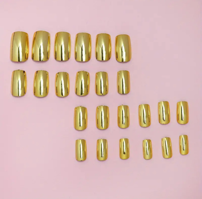 24pcs Press On False Finger Nails Fake Nails Glittered Solid Colours 52 Options
