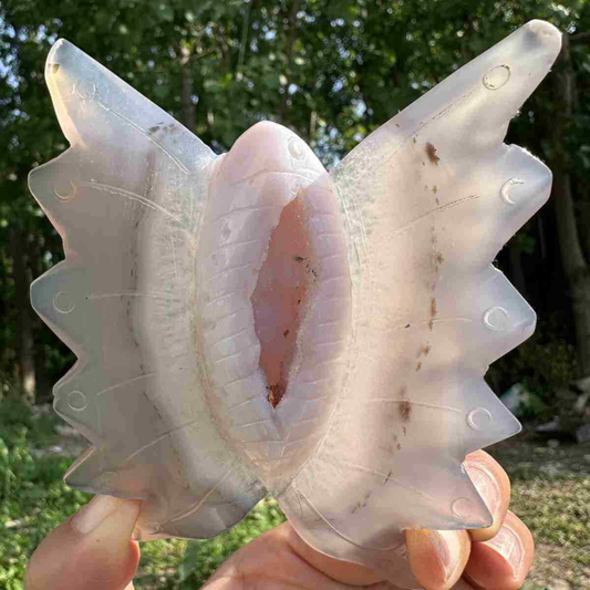 140g natural agate hand carved butterfly skull quartz crystal cluster reiki
