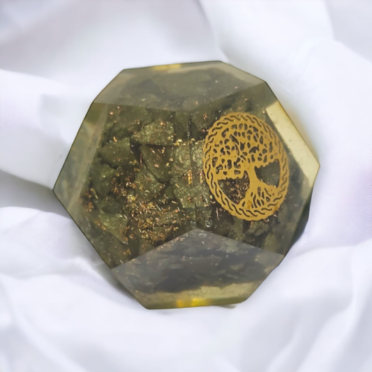 Golden Pyrite Orgonite Dodecahedron Crystal Tree Of Life Healing 40-45MM
