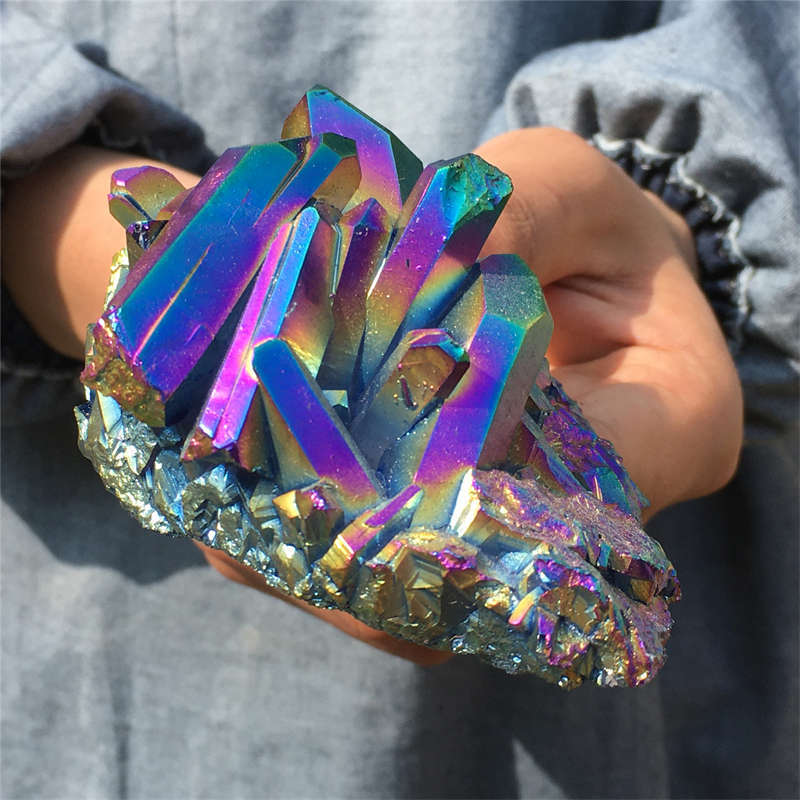 300g Electroplate Rainbow cluster quartz crystal mineral specimen reiki healing
