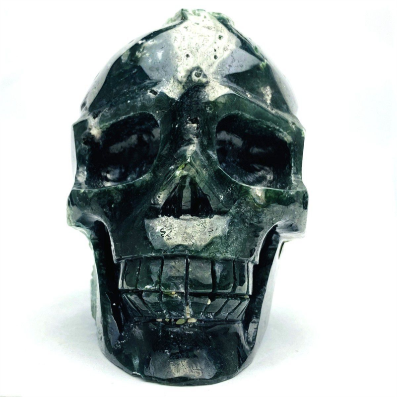 1600g Natural Nice Aquatic agate Quartz Skull Hand Carved Crystal Healing Skull