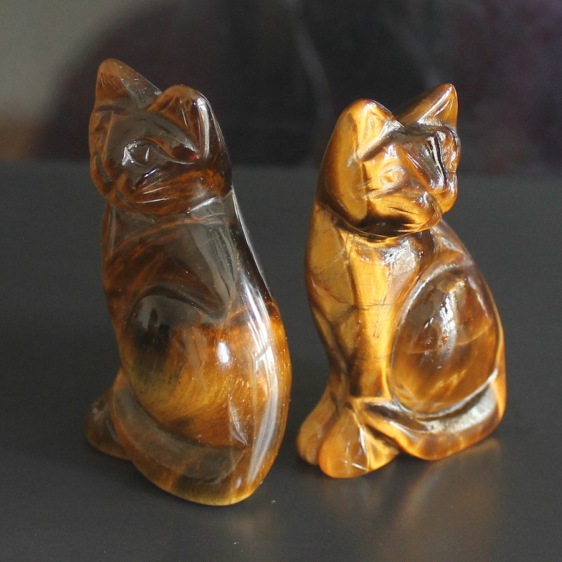 Carved mixed gemstone quartz crystal cat figurine animal carving home decor 2&apos;&apos;