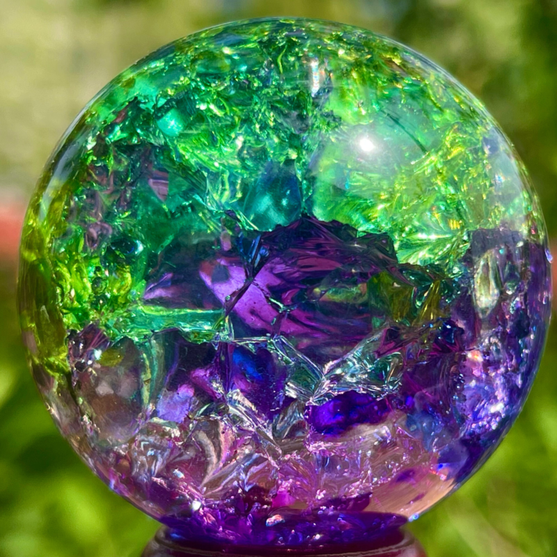 168G Natural Titanium Rainbow Quartz sphere Crystal ball Healing