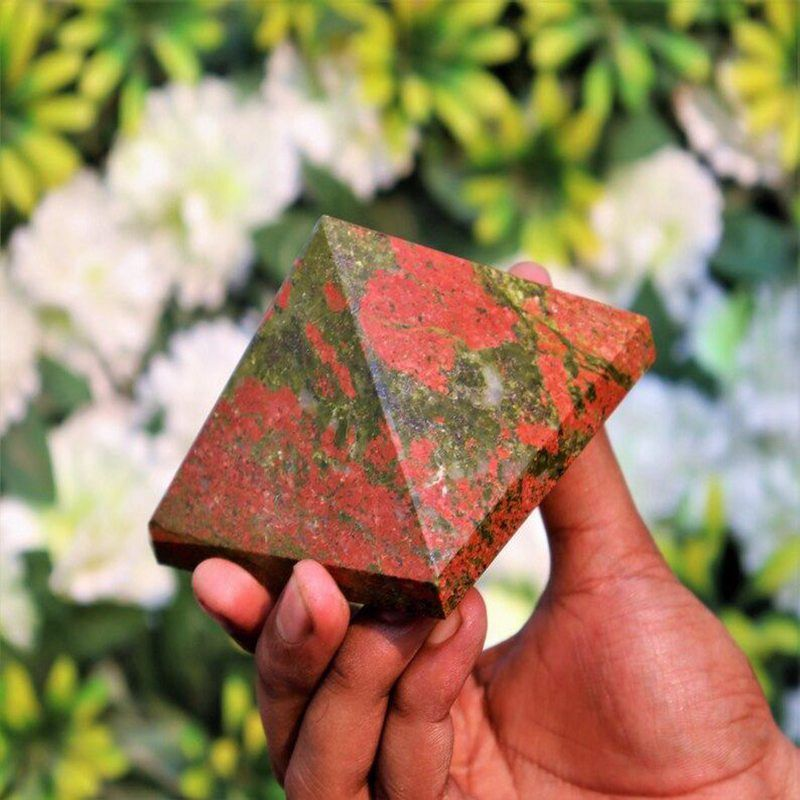 Natural Unakite Epidote Quartz Crystal Orgone Energy Pyramid Healing Stone Tower