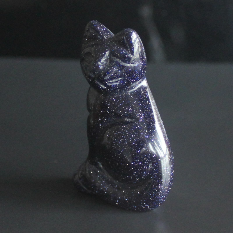 Carved mixed gemstone quartz crystal cat figurine animal carving home decor 2&apos;&apos;