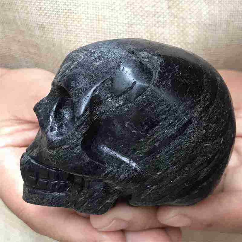 0.39kg Natural black jade quartz skull carved Quartz Crystal skull Healing