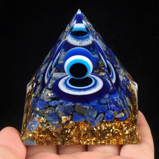Evil Eye Blue Pyramid Energy Generator Meditation Orgonite Crystal Chakra Resin